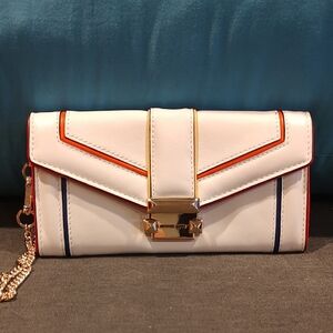 Michael Kors White and Gold Clutch with Envelope Design